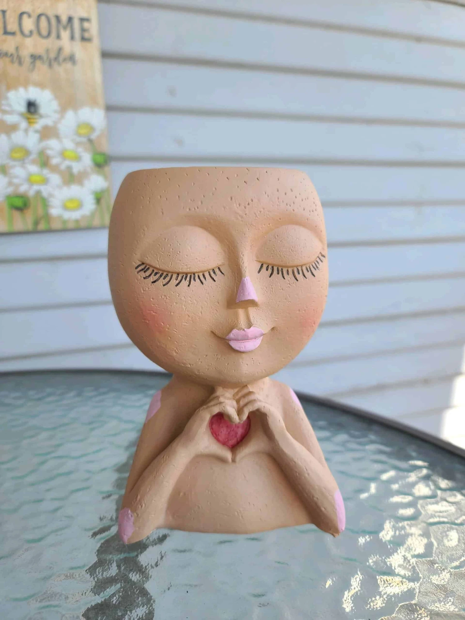 Girl Face Head Planter Brown With Live Succulent 5 Girl Face Head Planter Brown With Live Succulent - Image 3