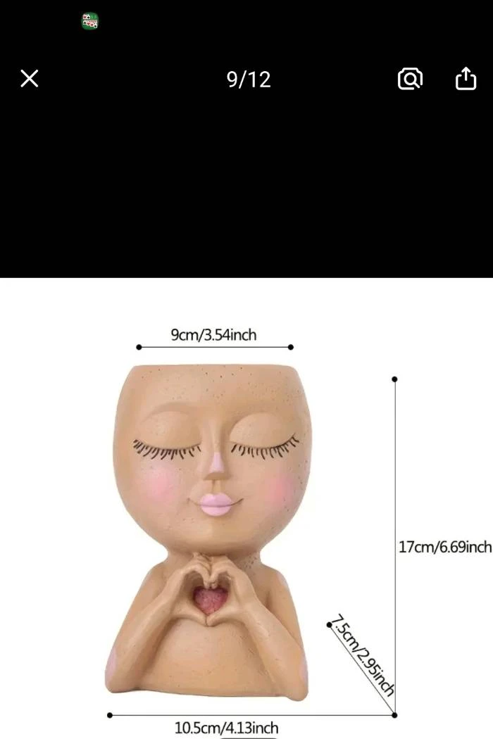 Girl Face Head Planter Brown With Live Succulent 6 Girl Face Head Planter Brown With Live Succulent - Image 4