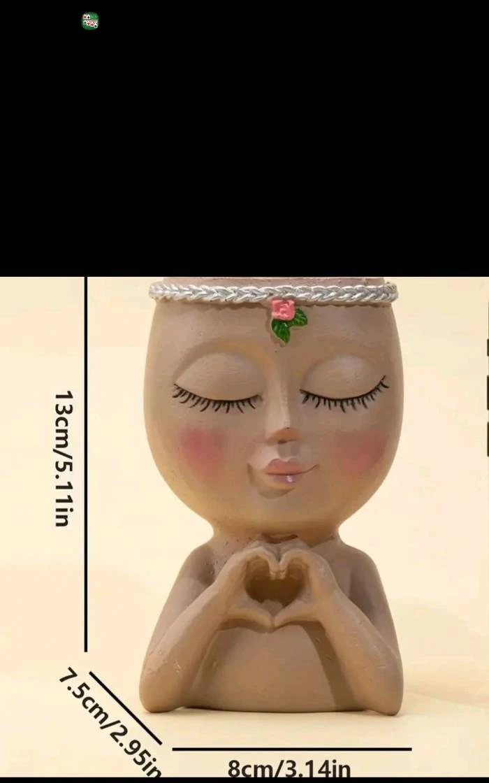 Mini Girl Face Head Planter With Live Succulent 7 Mini Girl Face Head Planter With Live Succulent - Image 5