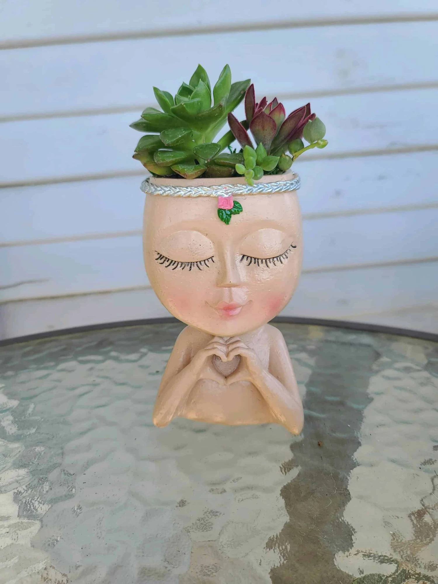 Mini Girl Face Head Planter With Live Succulent 3 Mini Girl Face Head Planter With Live Succulent
