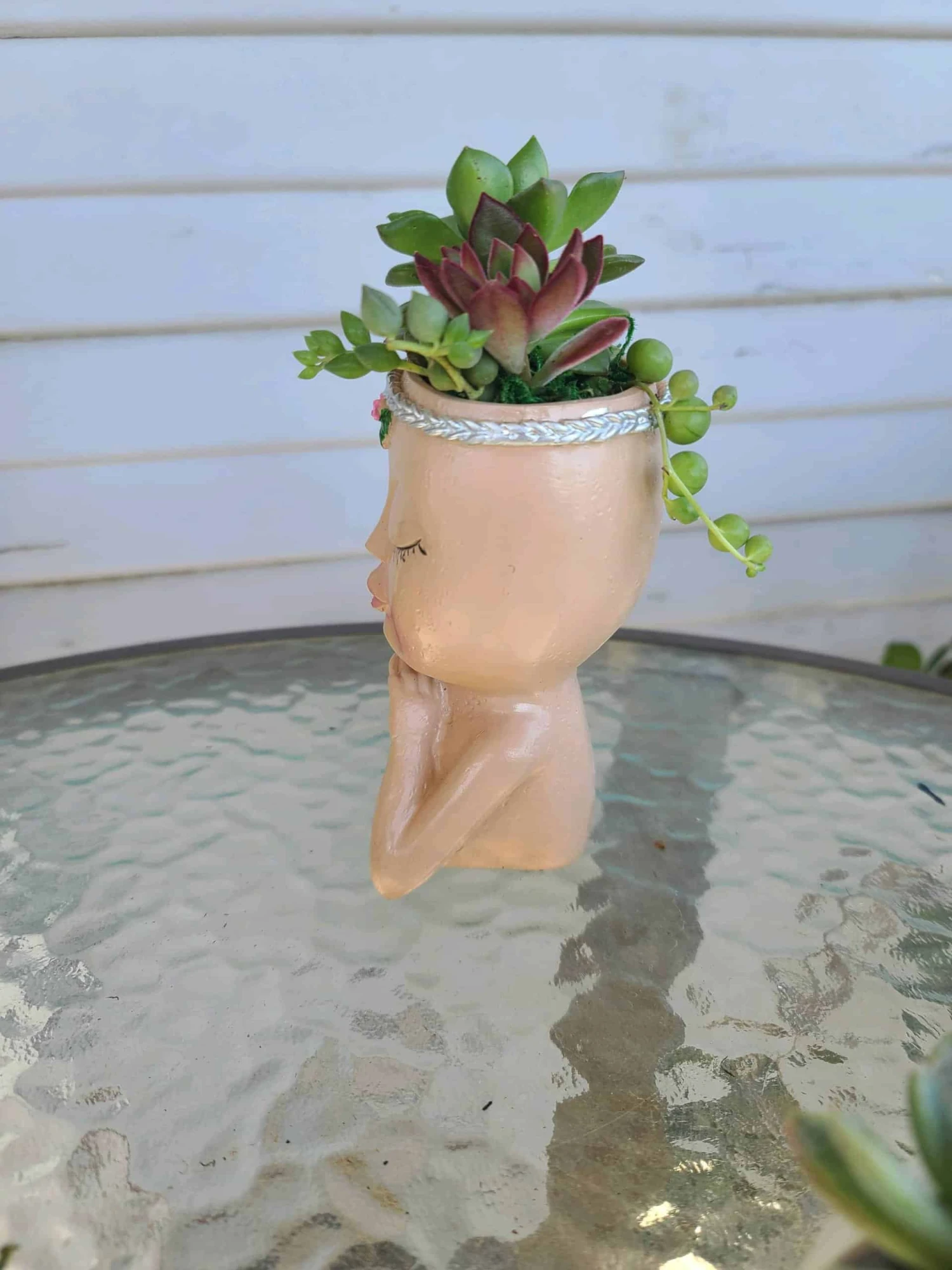 Mini Girl Face Head Planter With Live Succulent 5 Mini Girl Face Head Planter With Live Succulent - Image 3